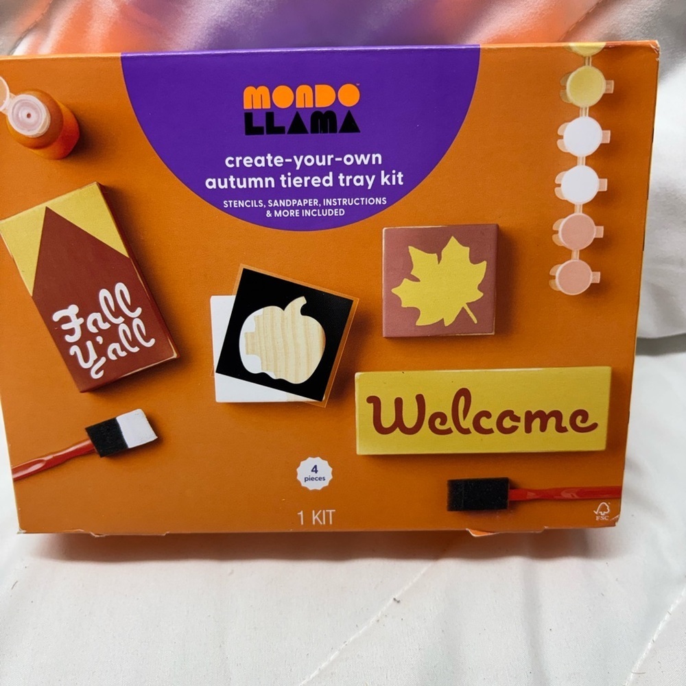 Mondo Llama Kids & Adults Create Your Own Autumn Tiered Tray Fall Craft Kit New!